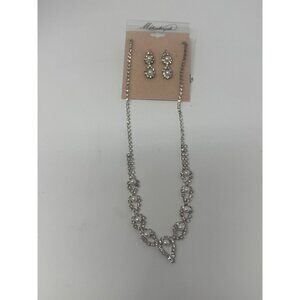Fashion By Michaelangelo Silver Tone Rhinestone Drop Earrings And Necklace